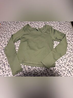 Olive Green Long Sleeve Ribbed Workout Top